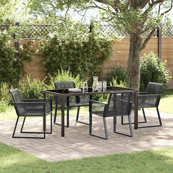 vidaXL Garden Dining Set 5 pcs Black Powder-Coated Steel