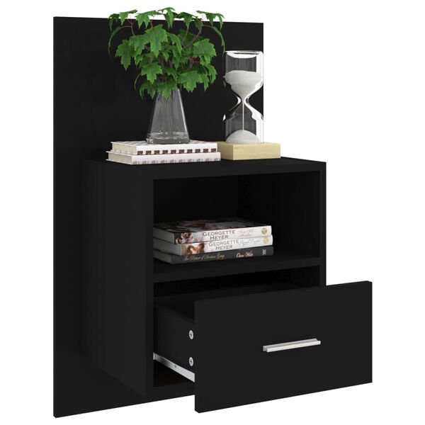 vidaXL Wall-mounted Bedside Cabinet Black