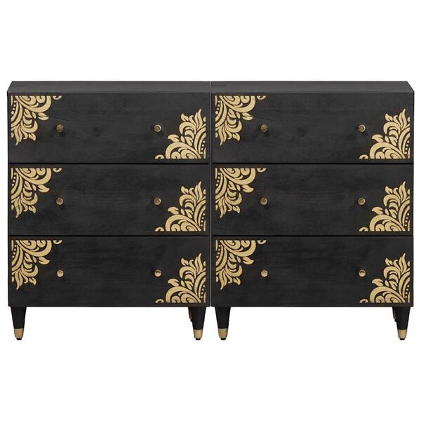 vidaXL Sideboard 2 pcs Black 60 x 33 x 75 cm Solid Mango Wood