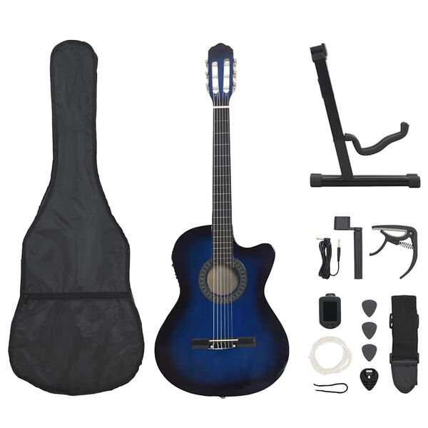 vidaXL 12 Piece Western Guitar Set with Equalizer and 6 Strings Blue