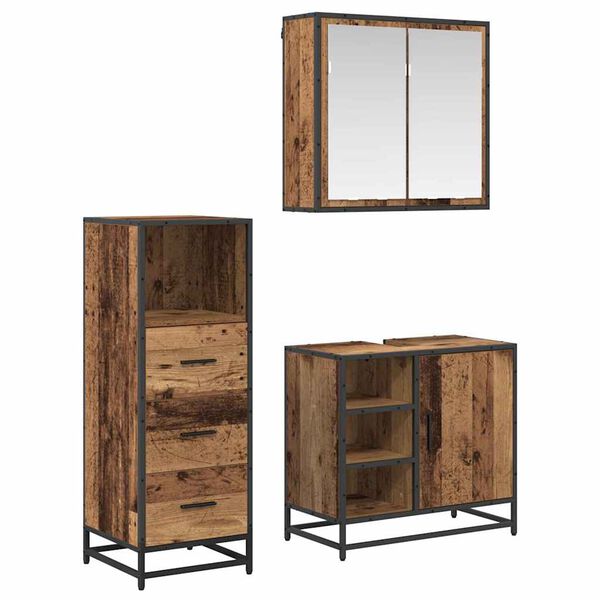 vidaXL Bathroom Furniture Set with Door 3 pcs Old wood Engineered wood