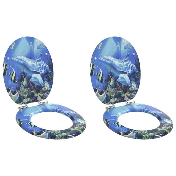 vidaXL Toilet Seat 2 pcs Blue 44 x 38 cm MDF board
