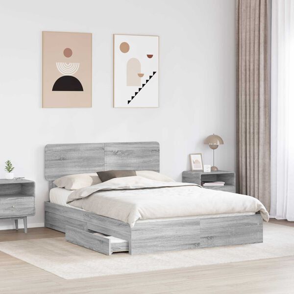 vidaXL Storage Bed Grey Sonoma 140 x 200 cm Engineered Wood