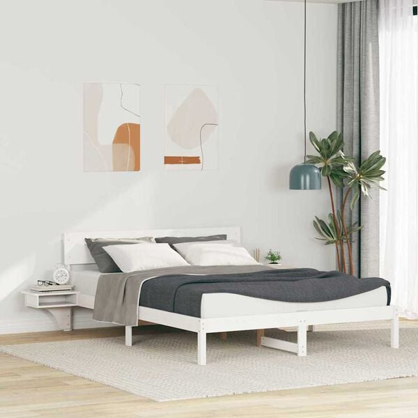 vidaXL Bed Frame with Headboard White 160 x 200 cm Solid Pine Wood