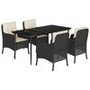 vidaXL 5 Piece Garden Dining Set with Cushions Black Poly Rattan