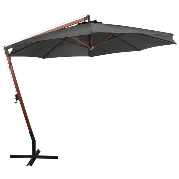 vidaXL Hanging Garden Parasol with Pole Anthracite 3.5x2.9 m Solid Fir Wood