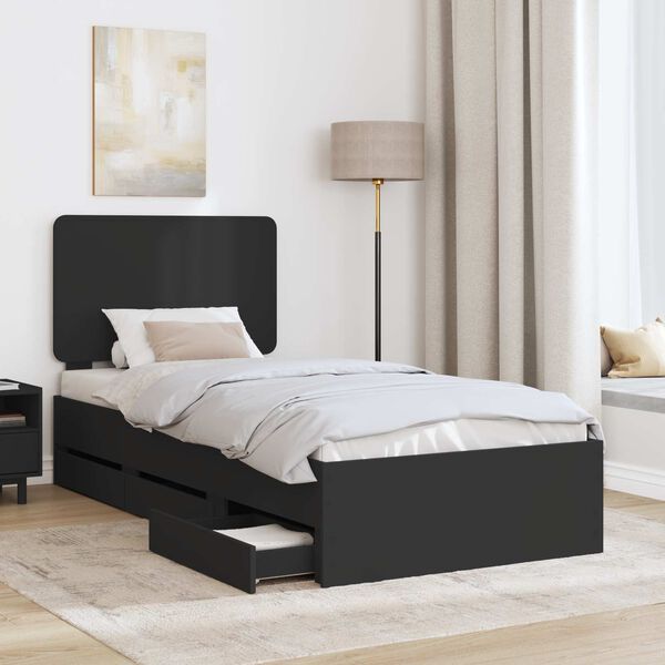 vidaXL Bed Frame with Drawer Black 90 x 200 cm Engineer Wood