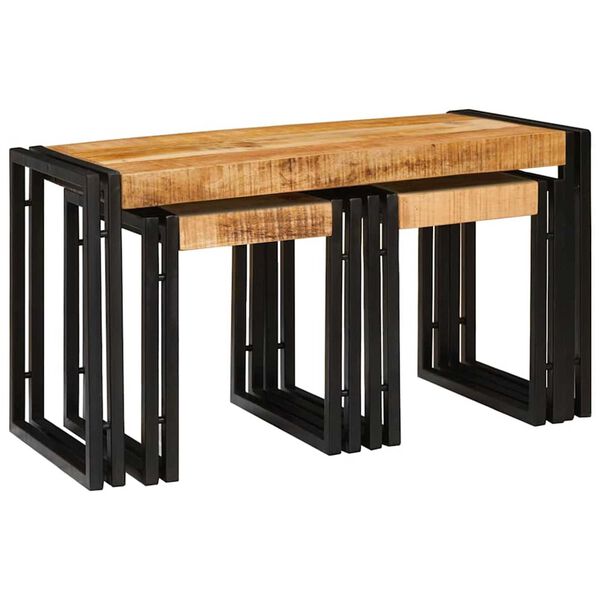 vidaXL Nesting Table 3 pcs Brown and Black Solid Mango Wood and Metal