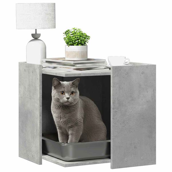 vidaXL Cat Litter Box Enclosure Concrete Grey 53x53x51 cm Engineered Wood