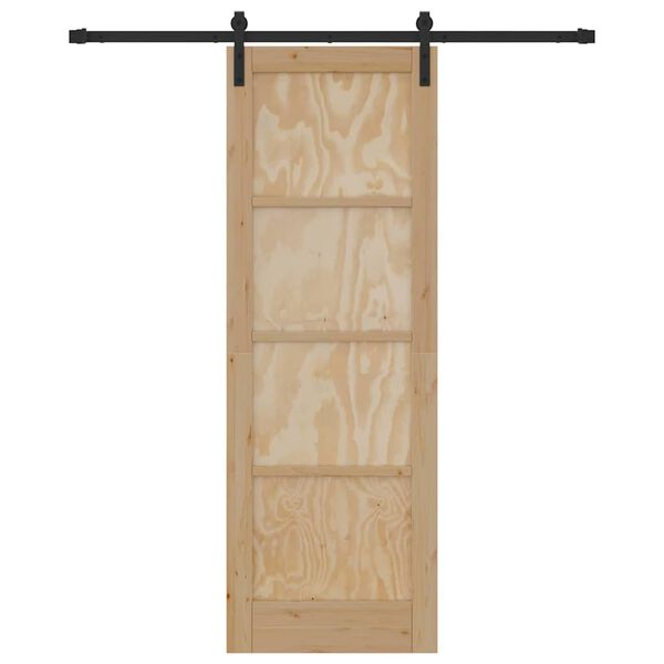 vidaXL Sliding Door Natural and Black 73.5 x 211 cm Solid Pine Wood