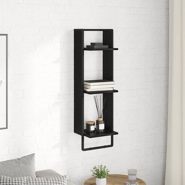 vidaXL Wall Shelf Black Oak 30 x 25 x 100 cm Engineered Wood