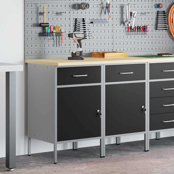 vidaXL Work Cabinet with Drawer 2 pcs Black and Grey 100 x 55 x 85 cm
