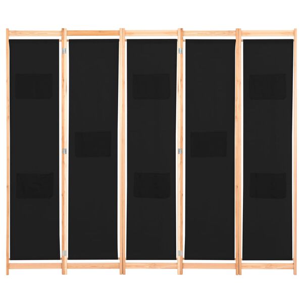 vidaXL 5-Panel Room Divider Black 200x170x4 cm Fabric