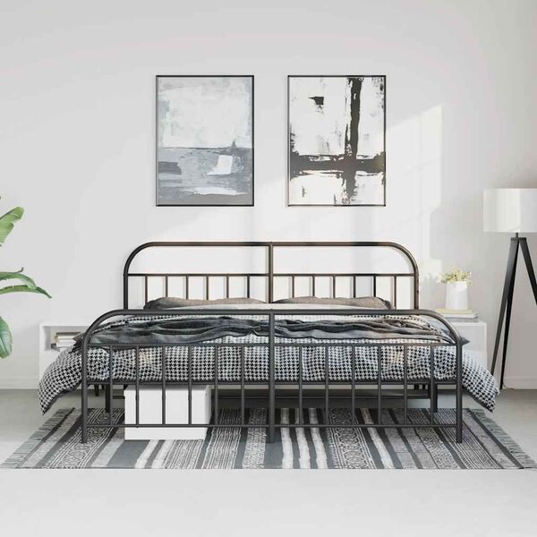 vidaXL Metal Bed Frame without Mattress with Footboard Black 193x203cm