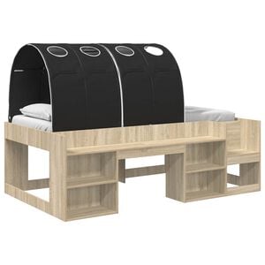 vidaXL Kids'High Bed Frame with Storage 3 pcs Sonoma Oak and Black