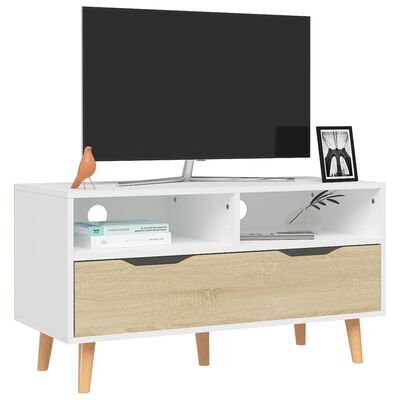 vidaXL TV Cabinet White and Sonoma Oak 90x40x48.5 cm Engineered Wood