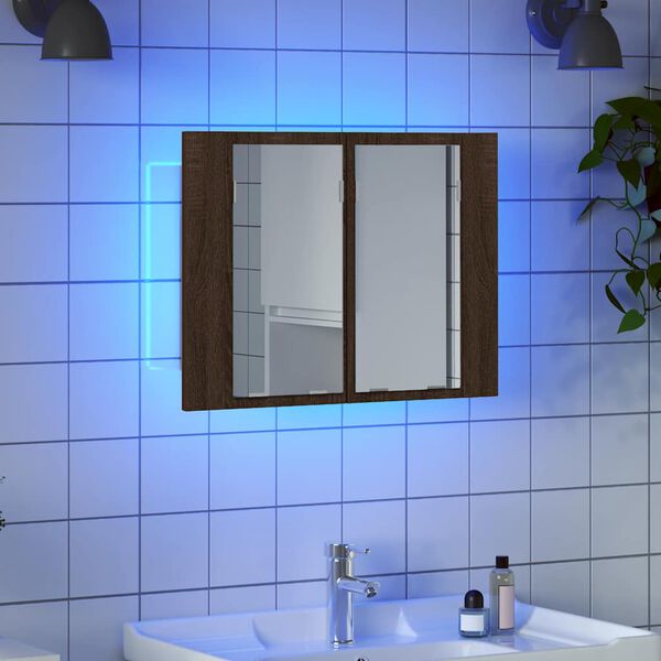vidaXL LED Mirror Cabinet Brown Oak 60x12x45 cm Engineered Wood