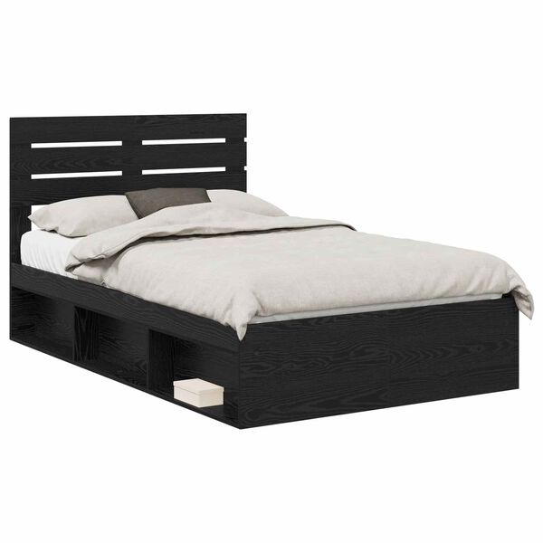 vidaXL Bed Frame with Headboard Black 120 x 200 cm Solid Pine Wood
