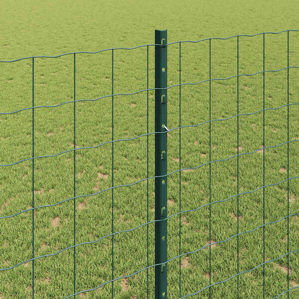 vidaXL Fence with Post Green 1.4 x 10 m Steel and PVC
