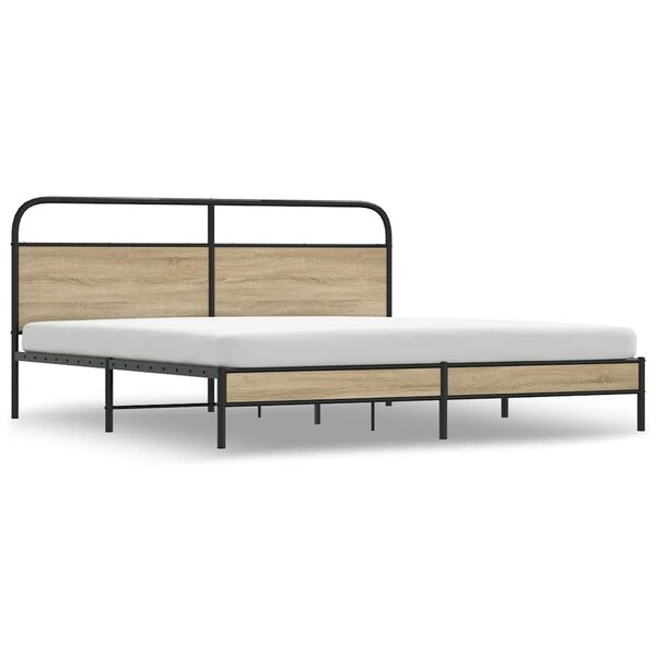 vidaXL Metal Bed Frame without Mattress Smoked Oak 193x203 cm