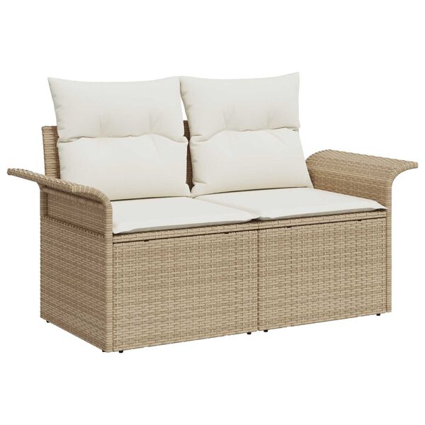 vidaXL Garden Sofa with Cushion Beige 141 x 62 x 69cm Poly Rattan