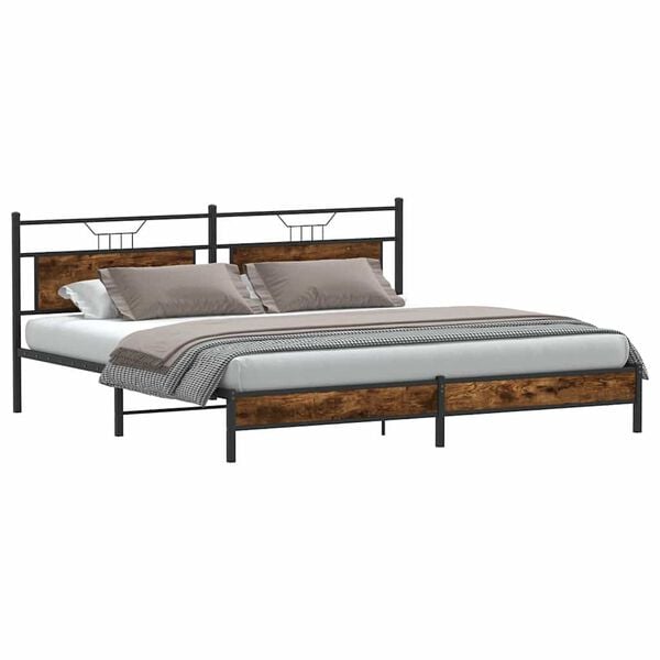 vidaXL Metal Bed Frame without Mattress Smoked Oak 193x201 cm