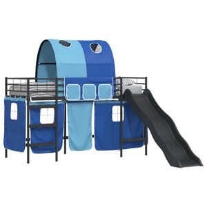 vidaXL Kids'Bunk Bed Frame with Curtains Black and Blue 75 x 190 cm