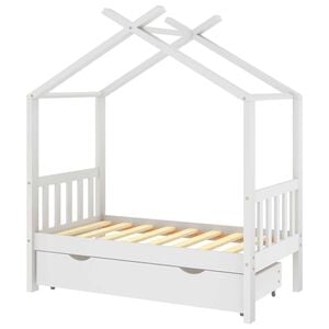 vidaXL Kids Bed Frame with a Drawer White Solid Pine Wood 70x140 cm