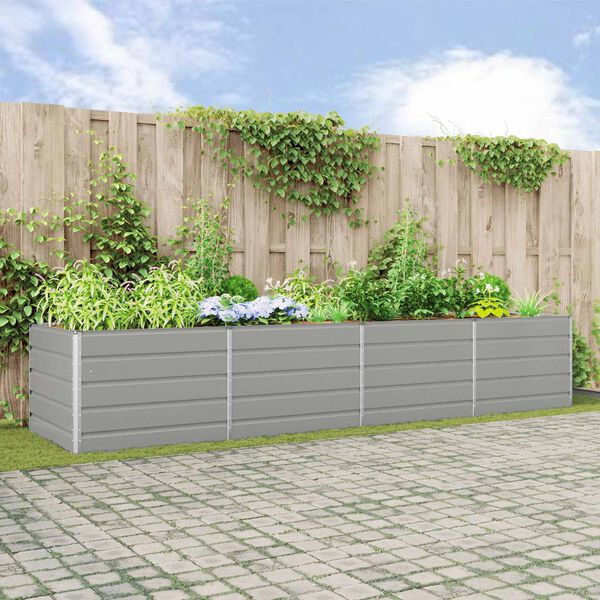 vidaXL Planter Light Grey 385 x 100 x 75 cm Galvanised Steel