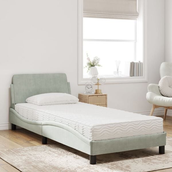 vidaXL Bed with Mattress "Dover" Light Grey Single Velvet