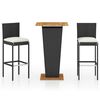 vidaXL 3 Piece Garden Bar Set with Cushions Poly Rattan Black