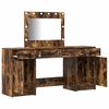 vidaXL Dressing Table with Mirror Lights 3 pcs Brown Engineered Wood