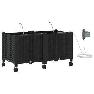 vidaXL Garden Planter with Irrigation&Wheels 2 pcs Black PP
