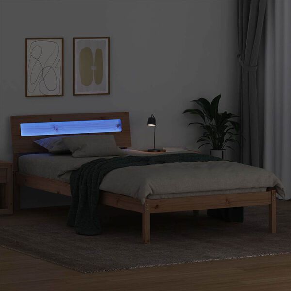 vidaXL Bed Frame with Headboard Brown 90 x 200 cm Solid Pine Wood