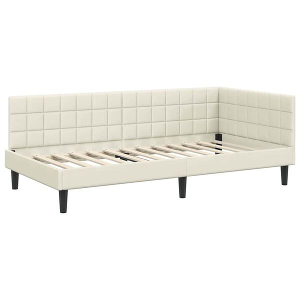 vidaXL Corner Bed Frame with Headboard Cream 90 cm x 190 cm Velvet