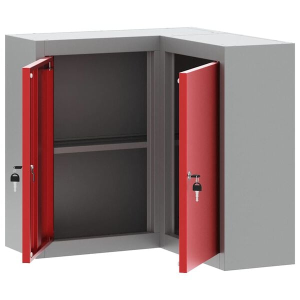 vidaXL Tool Cabinet with Shelf with Lock Red and Grey 55 x 55 x 55 cm