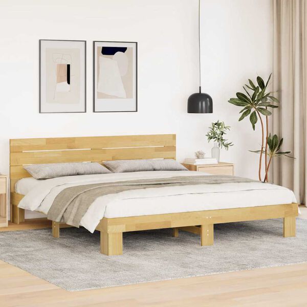 vidaXL Bed Frame with Headboard without Mattress 200x200 cm Solid Wood Oak
