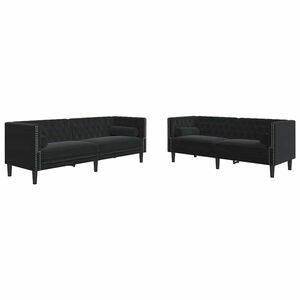 vidaXL Living Room Couch 2 pcs Black 194 x 74.5 x 70.5 cm Velvet