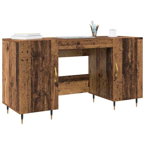 vidaXL Desk with Shelf Old wood 140 x 50 x 75 cm Engineered wood