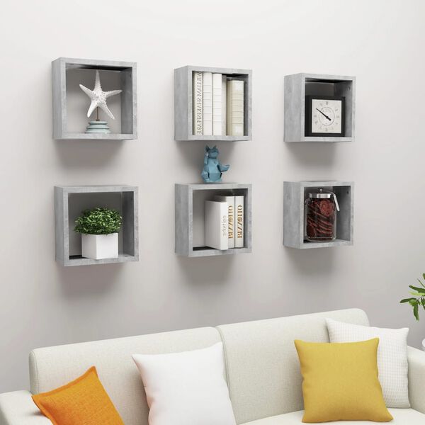 vidaXL Wall Cube Shelves 6 pcs Concrete Grey 30x15x30 cm