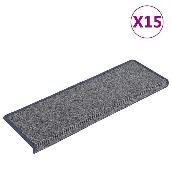 vidaXL Stair Mats 15 pcs 65x21x4 cm Light Grey and Blue Rectangular Edge