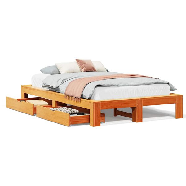 vidaXL Bed Frame without Mattress Wax Brown 120x190 cm Small Double Solid Wood Pine