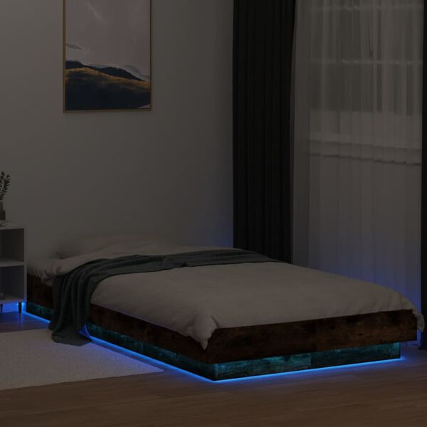 vidaXL Bed Frame with LED Lights without Mattress Smoked Oak 90x200cm