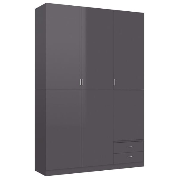 vidaXL 3-Door Wardrobe High Gloss Grey 120x50x180 cm Engineered Wood