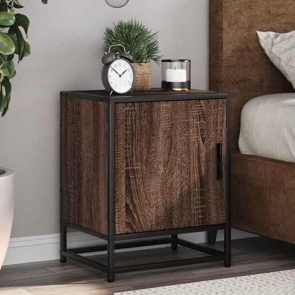 vidaXL Bedside Cabinet Brown Oak 40x31x50 cm Engineered Wood and Metal