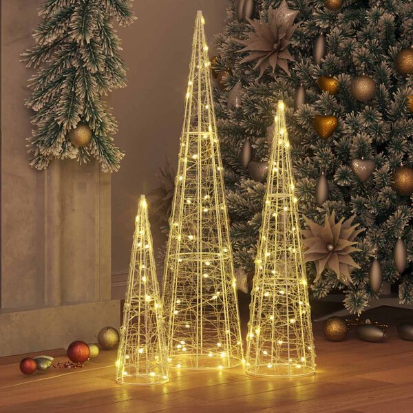 vidaXL Christmas Tree 3 pcs Warm white 20 x 20 x 80 cm Acrylic
