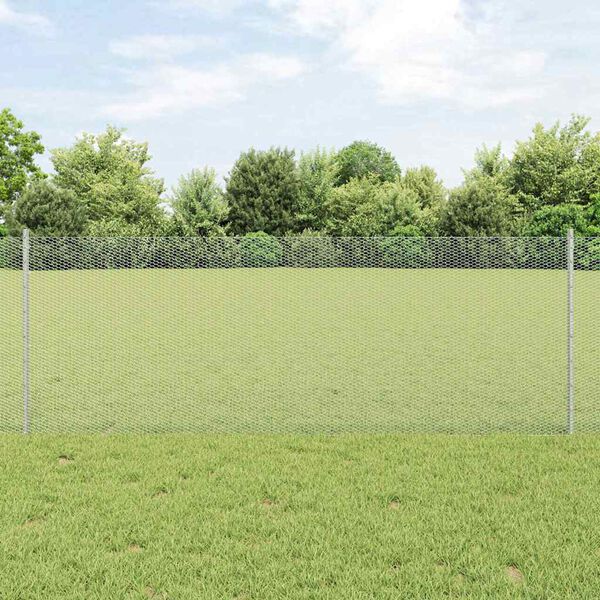 vidaXL Fence with Post Silver 0.8 x 25 m Steel