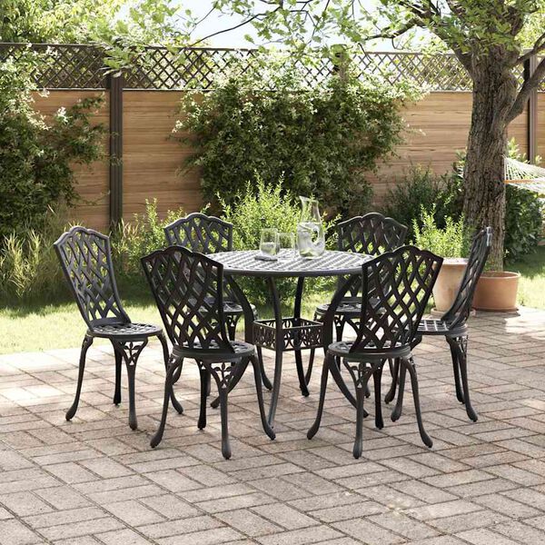 vidaXL Garden Dining Set 7 pcs Black 90 x 90 x 75 cm Cast Aluminium
