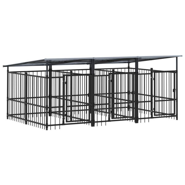 vidaXL Outdoor Dog Kennel with Roof Steel 5.63 m&sup2;