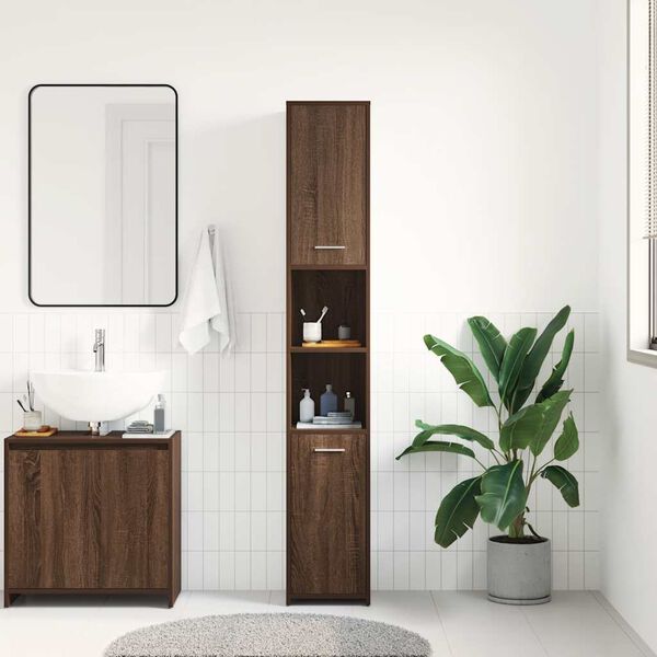 vidaXL Bathroom Cabinet Brown Oak 30x30x183.5 cm Engineered Wood
